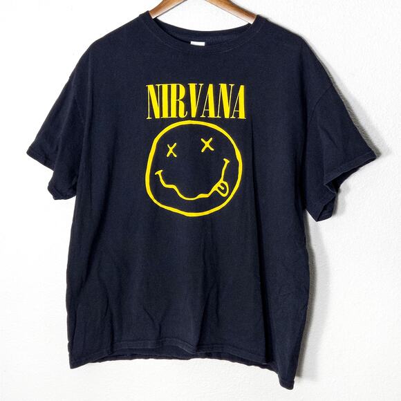 NIRVANA Tops - Nirvana Smiley Graphic T Shirt Band Tee Black Size XL Grunge Streetwear